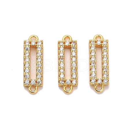 Brass Micro Pave Clear Cubic Zirconia Hollow Rectangle Connector Charms KK-H515-18G-1