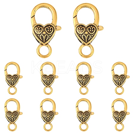 10Pcs Tibetan Style Heart Lobster Claw Clasps FIND-YW0009-77AG-1