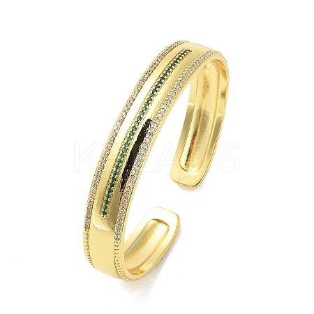 Brass Pave Green Cubic Zirconia Open Cuff Bangles for Women BJEW-M312-01C-G-1