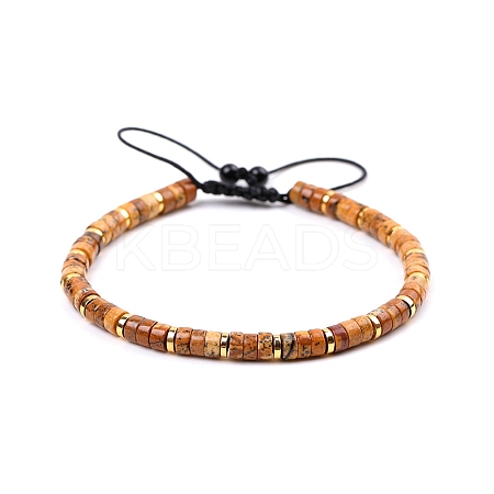 Natural Picture Jasper Braided Bead Bracelets for Women PW-WG20352-06-1
