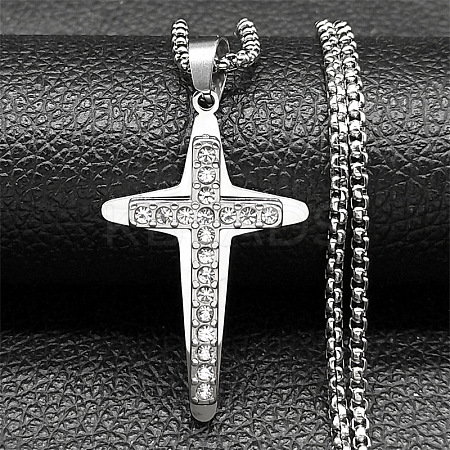 201 Stainless Steel Crystal Rhinestone Religion Cross Pendant Necklaces LS-NJEW-H065-11P-1
