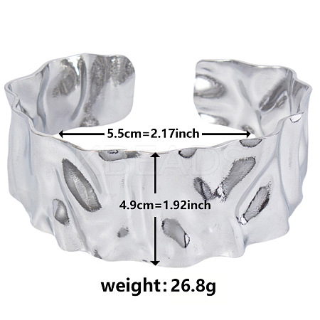 Stylish European and American Hammered 304 Stainless Steel Cuff Bangles for Women WA6345-1-1
