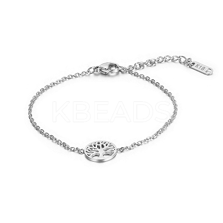 Non-Tarnish Stylish 304 Stainless Steel Tree of Life Link Bracelet for Women's Daily Wear LQ9537-2-1