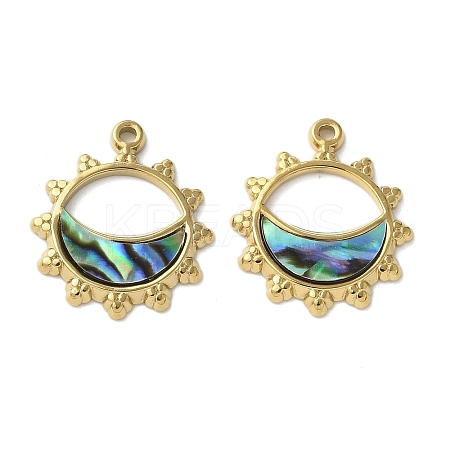 Flower with Lune 304 Stainless Steel Natural Paua Shell/White Shell Pendants Ion Plating(IP) STAS-U037-11G-02-1