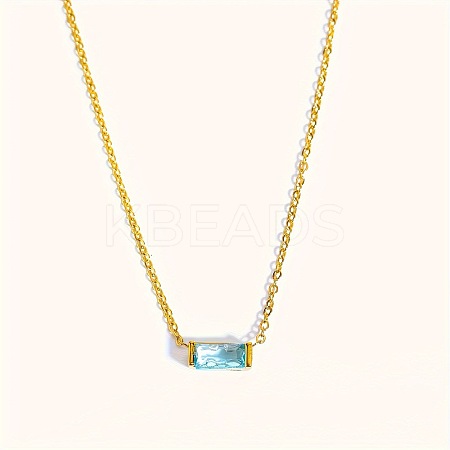 Birthstone Style Brass Cubic Zirconia Rectangle Pendant Necklaces for Women FS-WGDF12C-03-1