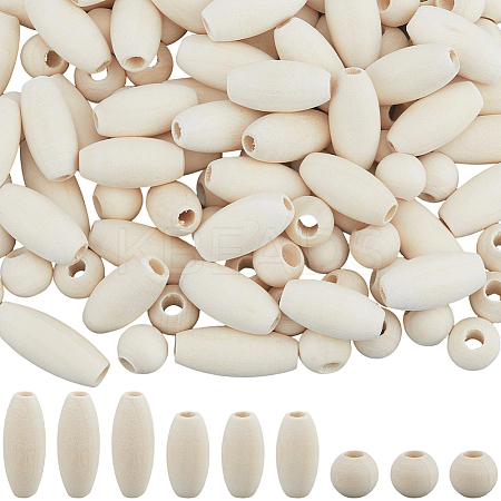 300Pcs 3 Style Natural Unfinished Wood Beads WOOD-SP0001-53-1