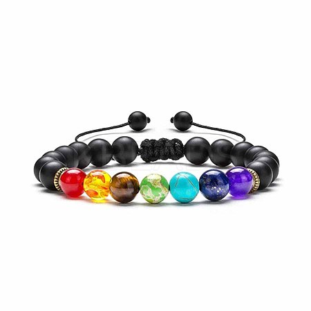 Chakra Theme Natural & Synthetic Mixed Stones Braided Bracelets QD1254-2-1
