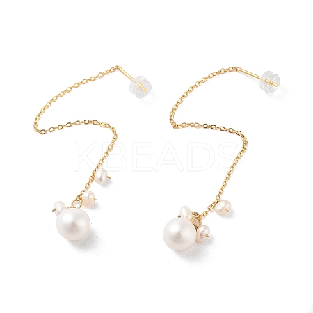 Round Natural Pearl Stud Earrings for Women EJEW-E303-04G-1