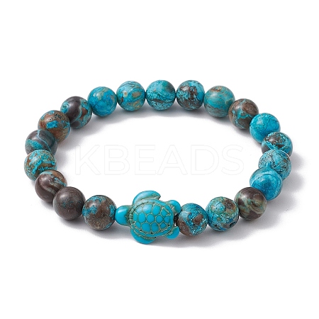 Summer Beach Turtle Dyed Synthetic Turquoise & Round Ocean Jasper Beaded Stretch Bracelets for Women BJEW-JB10937-01-1