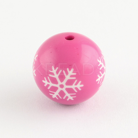 Round Acrylic Snowflake Pattern Beads SACR-S196-18mm-08-1
