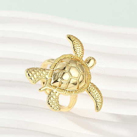 Sea Turtle Brass Cuff Rings for Women RJEW-A059-06G-1