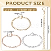 3Pcs 3 Colors Unisex 304 Stainless Steel Cable Chain Bracelets BJEW-LP0001-38-2