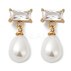 Teardrop with Rectangle 304 Stainless Steel Clear Cubic Zirconia Dangle Stud Earrings EJEW-F366-01G-01-2