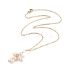 Natural Green Aventurine & Pearl Braided Cross Pendant Necklace NJEW-JN03920-02-4