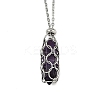 3Pcs 3 Styles Natural Rose Quartz & Green Aventurine & Amethyst Macrame Pouch Faceted Bullet Pendant Necklaces NJEW-JN05090-3