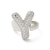Letter Brass Micro Pave Clear Cubic Zirconia Open Cuff Ring for Women RJEW-N046-03Y-P-2