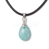4Pcs 4 Styles Natural Labradorite & Amazonite & Rose Quartz & Amethyst Teardrop Pendant Necklaces NJEW-JN05229-4