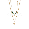 304 Stainless Steel & Glass Bead Double Layer Necklaces STAS-OY010-11G-1