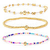 3Pcs 3 Styles Glass Seed Beads & Brass Beads Stretch Bracelets Set for Women VQ8944-6-1