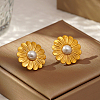 Stylish 304 Stainless Steel & Imitation Pearl Flower Stud Earrings for Women's Daily Wear YI8349-1