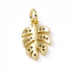 Brass Micro Pave Clear Cubic Zirconia Leaf Charms ZIRC-F132-62G-2