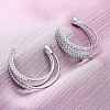 Triple C-Shaped Brass Micro Pave Clear Cubic Zirconia Stud Earrings EJEW-R025-29P-1