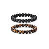 4Pcs Natural Lava Rock & Tiger Eye & Howlite Beaded Stretch Bracelets for Women Men QY3099-3