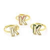 Mixed Color Enamel Initial Letter Adjustable Ring with Clear Cubic Zirconia RJEW-P045-01G-K-1
