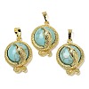 Synthetic Turquoise Flat Round Shaped Brass Pendants KK-F887-03G-28-1