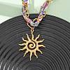 304 Stainless Steel Sun Pendant Printed Polyester Cord Necklaces for Women NJEW-D340-02G-2