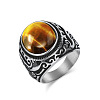 304 Stainless Steel with Natural Tiger Eye Finger Rings for Men FS-WG44E14-13-1