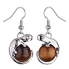 Natural Tiger Eye Chameleon Dangle Earrings with Crystal Rhinestone EJEW-A092-10P-03-3