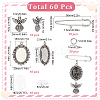 60Pcs 5 Styles Tibetan Style Alloy Pendants with Iron Brooch Findings TIBE-SC0009-45B-2