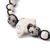 2Pcs 2 Color Synthetic Turquoise Dolphin & Natural Dalmation Jasper Braided Bead Bracelets Set BJEW-JB09839-3