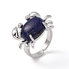 Natural Lapis Lazuli Crab Open Cuff Ring RJEW-I090-01P-11-4