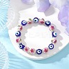 Handmade Flower Printed Porcelain Ceramic & Handmade Lampwork Evil Eye Beads Stretch Bracelets for Women BJEW-JB12105-02-1