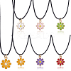 48Pcs 6 Colors Alloy Enamel Flower Pendant Waxed Cord Necklaces NJEW-GO00002-1