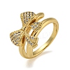 Bowknot Brass Micro Pave Clear Cubic Zirconia Double Rings RJEW-Z050-25G-2