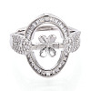 Oval Brass Micro Pave Clear Cubic Zirconia Adjustable Ring Settings KK-T076-69P-2