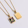 304 Stainless Steel Pave Natural Paua Shell Rectangle Initial Pendant Necklaces for Women FS-WG38E89-01-3
