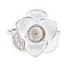 Flower Brass Micro Pave Cubic Zirconia & Enamel Cuff Ring Settings KK-CBAC351-06P-03-1