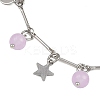 3Pcs 3 Colors 201 Stainless Steel Moon Star & Natural Dyed Malaysia Jade Round Charm Brass Bar Link Chain Anklets AJEW-AN00732-6