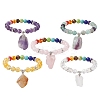 5Pcs 5 Styles Raw Rough Mixed Gemstone Charm Bracelets BJEW-JB10298-1