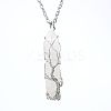 Natural Quartz Crystal Double Terminal Pointed Faceted Bullet Copper Wire Wrapped Tree of Life Pendant Alloy Chain Necklaces FS-WG07FDC-11-1