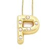 Brass & Plastic Pearl Letter Pendant Box Chain Necklaces for Women LS-NJEW-U017-01G-16-1