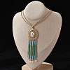 Bohemian 304 Stainless Steel & Imitation Pearl Oval Pendant Necklaces NJEW-Z061-10G-01-1