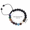 10MM Natural Black Obsidian Alphabet Beaded Braided Bracelets TO2319-14-2