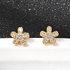 Flower Brass Micro Pave Clear Cubic Zirconia Stud Earrings EJEW-P331-12G-1