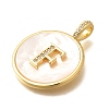 Rack Plating Brass Micro Pave Clear Cubic Zirconia Pendants with Shell KK-M309-42G-F-3