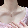 Flat Round Brass Pave Natural Rose Quartz Pendant Necklaces for Women WG46560-02-4